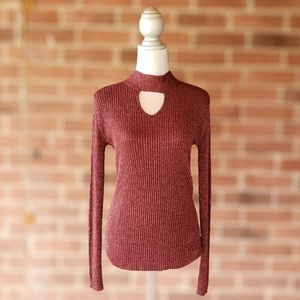 Belldini Ribbed Metallic Keyhole Sweater Size S